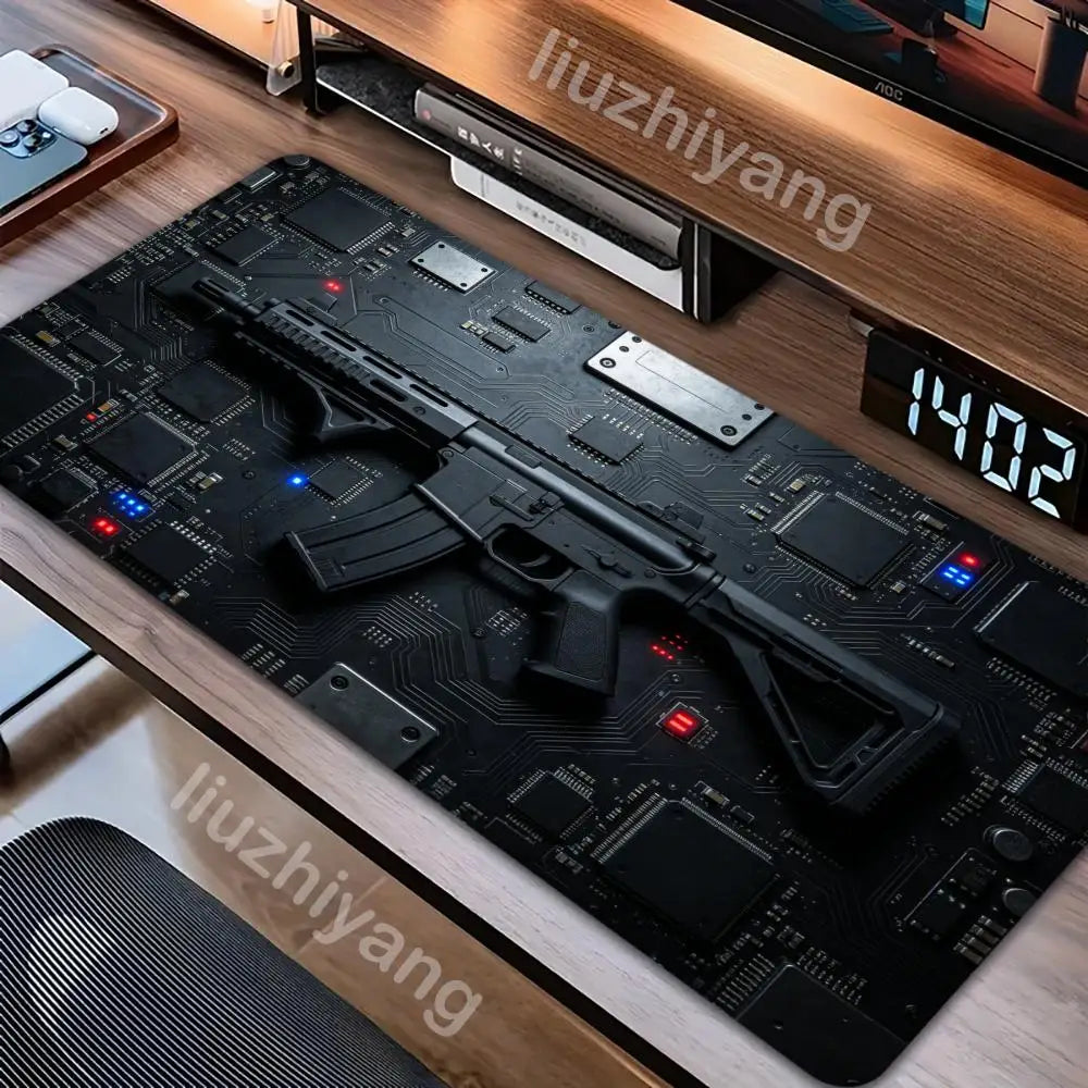 Gun-Themed Mouse Pad Large Size Rubber Base Anti-slip PC Desk Accessories Mousepad for Offices and Gamer Keyboard Mats Decor Mat