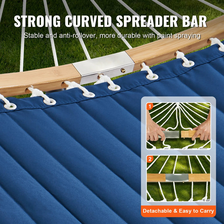 SucceBuy Two Person Hammock with Stand Included Double Hammock with Curved Spreader Bar and Detachable Pillow and Portable Bag