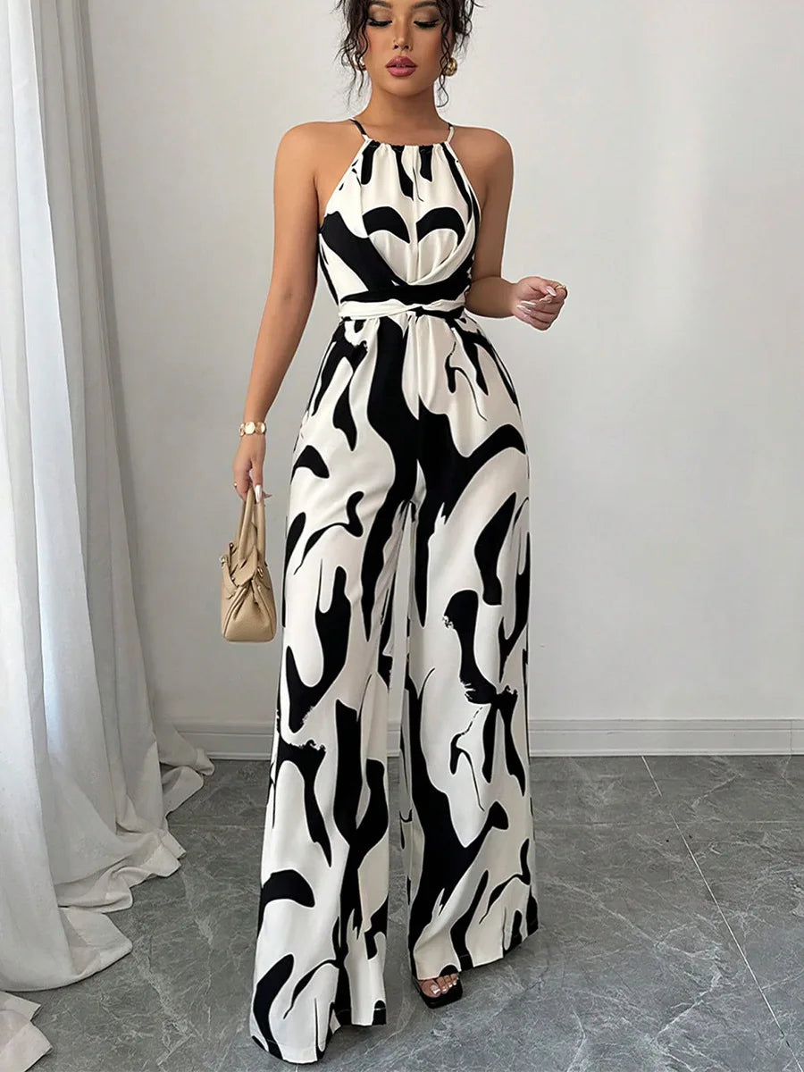 Summer Women's Sexy Halter Neck Jumpsuit Casual Pants Jump Suits For Women Geometric Print Jumpsuit Party Outfits For Women