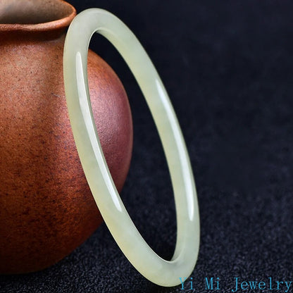 Natural Hetian Jasper Bracelet Green  White Jade Fine Round Female Jingle Bangles Fashion Exquisite Luxury Jewelry Holiday Gifts