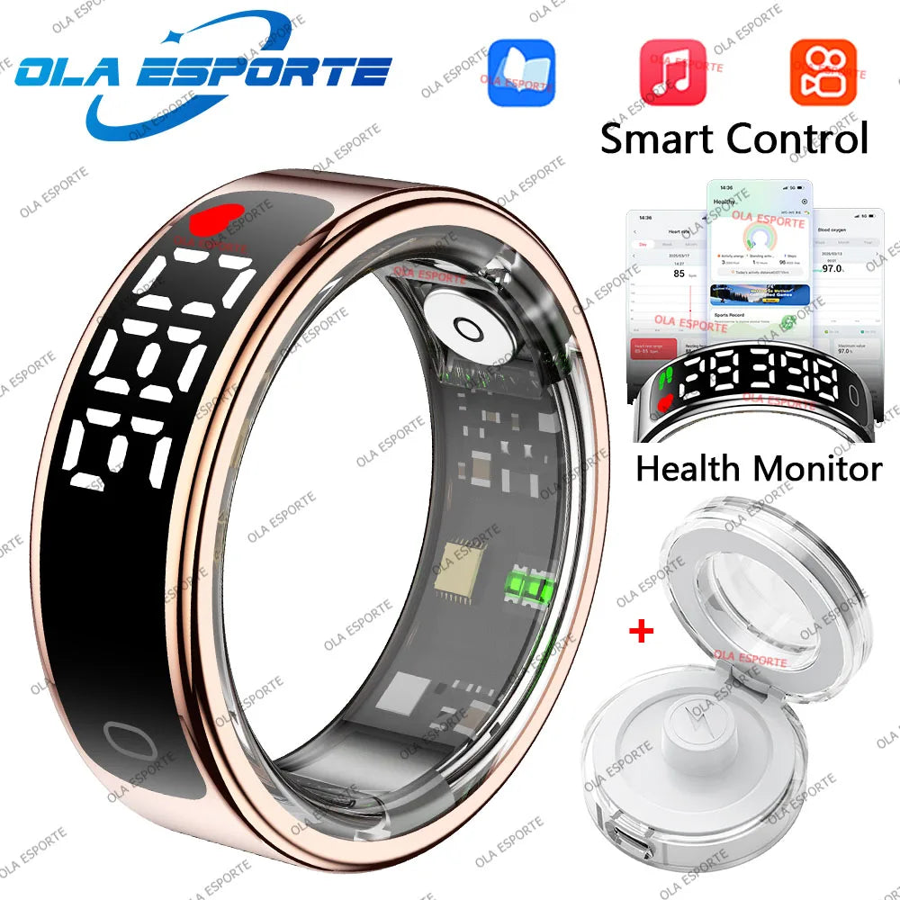 2026 New SR08 Smart Ring Men Women LED Display Screen Heart Rate Blood Oxygen Monitoring 5ATM Waterproof Multi Sports Modes Gift
