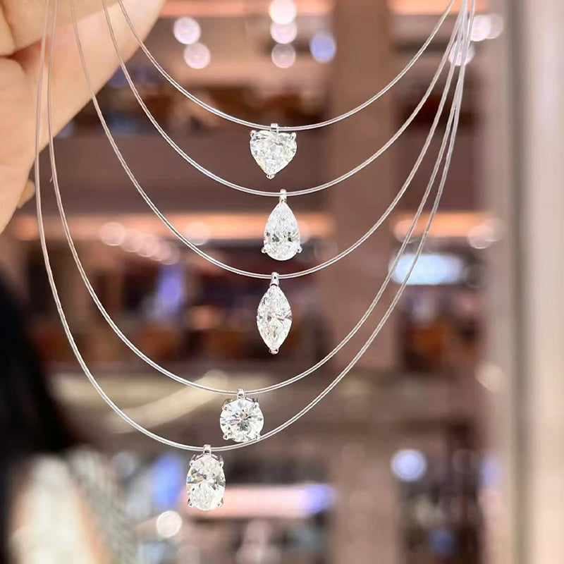 Moissanite Transparent Fishing Line for Women Mermaid Tears Necklace Creative Women's Moissanite Diamond Clavicle Chain