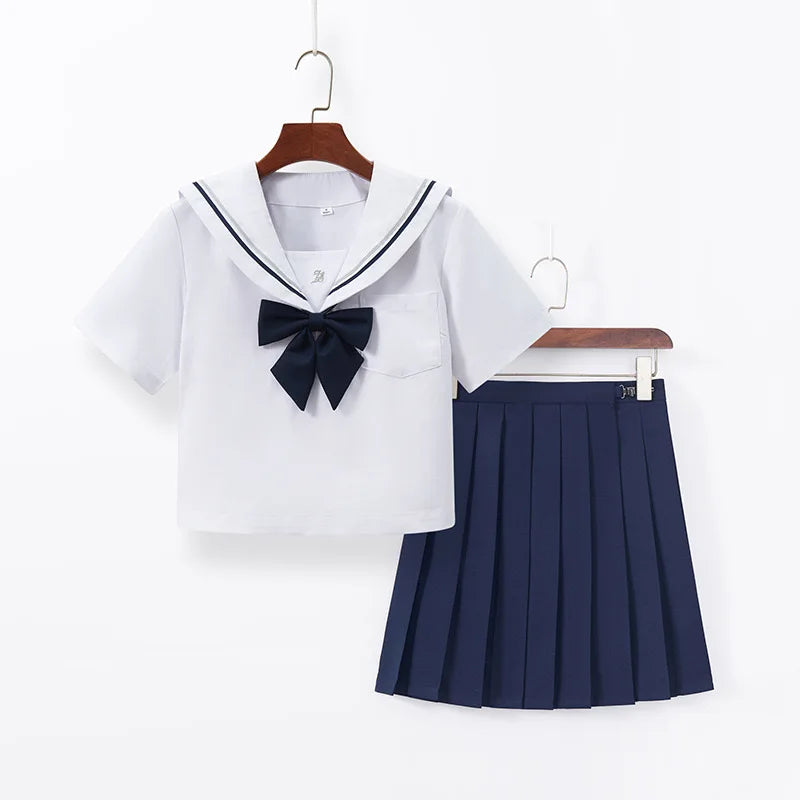 Japanese Female Student Jk Skirt Suit White Basic Style College Style Sailor Suit Bow Pleated Skirt High School Student Uniform