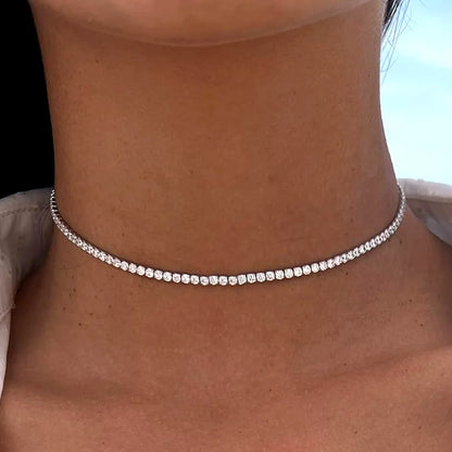 COSYA 2mm Moissanite Tennis Necklace for Women 100% S925 Silver 18K Rose Gold Plated Sparkling Choker Chain Fine Party Jewelry