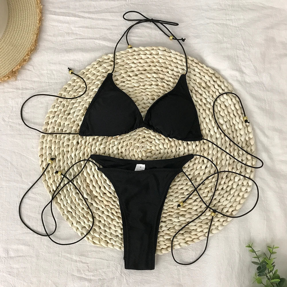 Bathing Suit Women Micro Bikini Sexy Swimsuit Female Swimwear Solid Mini Bikini Set Brazilian Biquini Swimming Suits Beachwear