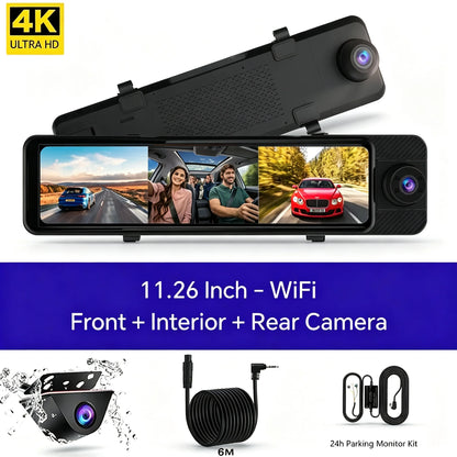 4K Ultra HD Mirror Dash Cam 3 Lens Front and Rear View WiFi Car Camera Streaming Media Display Night Vision Parking Monitor