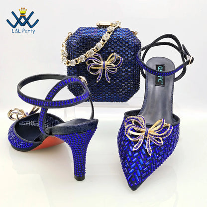 Concise New Design African Italian Women Shoes and Bag Set in Magenta Color High Quality Pumps for Wedding Party