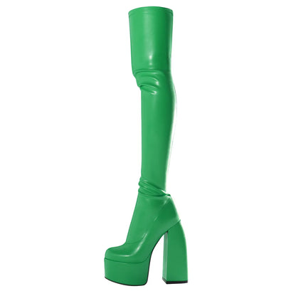 Thin Leg Thick Heels Platform Shoes Women's 2025 Summer Autumn Over the Knee Boots Candy Color Patent Leather Super High Heels
