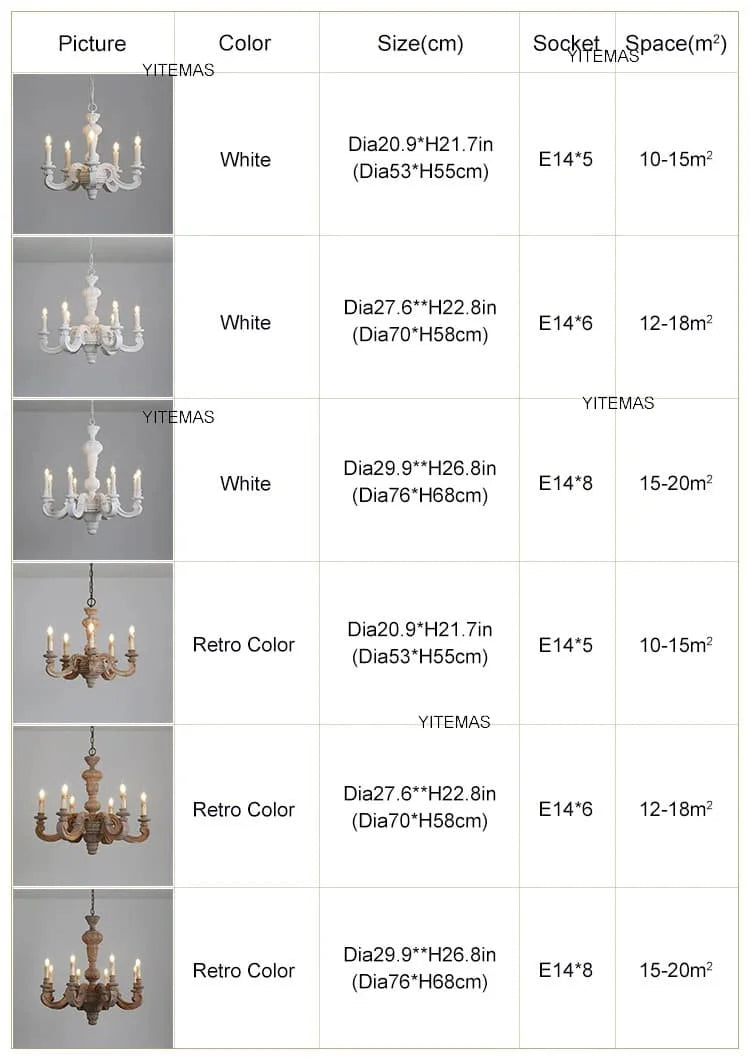 Antique White Wood Chandeliers Mid Century Chandelier Vintage French Hanging Chandeliers Classic 5/6/8 Lights Dining Living Room