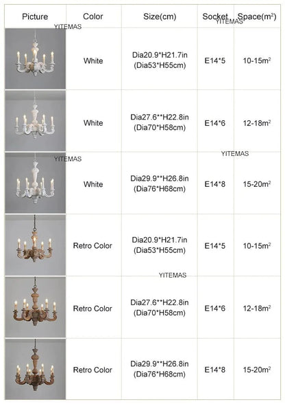 Antique White Wood Chandeliers Mid Century Chandelier Vintage French Hanging Chandeliers Classic 5/6/8 Lights Dining Living Room