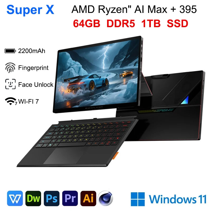 OneXPlayer Super X Gaming Laptop AMD Ryzen AI Max+395 14-inch 2.8K 60/120Hz AMOLED Tablet Windows 11 Fingerprint Unlock WIFI 7