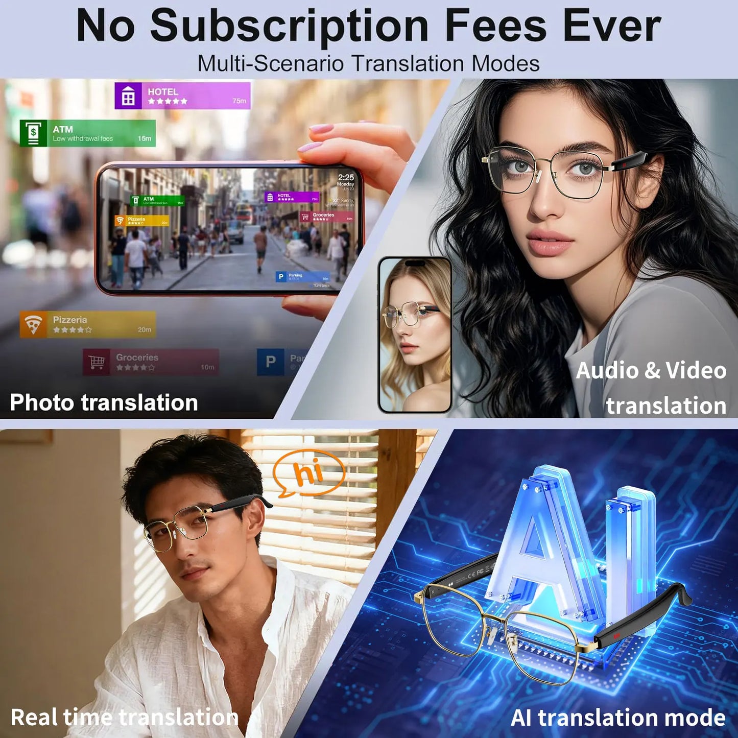 Smart Audio Glasses with Real-Time Translation Hi-Fi Music Playback Noise-Cancelling Voice Calls And Photochromic Lenses