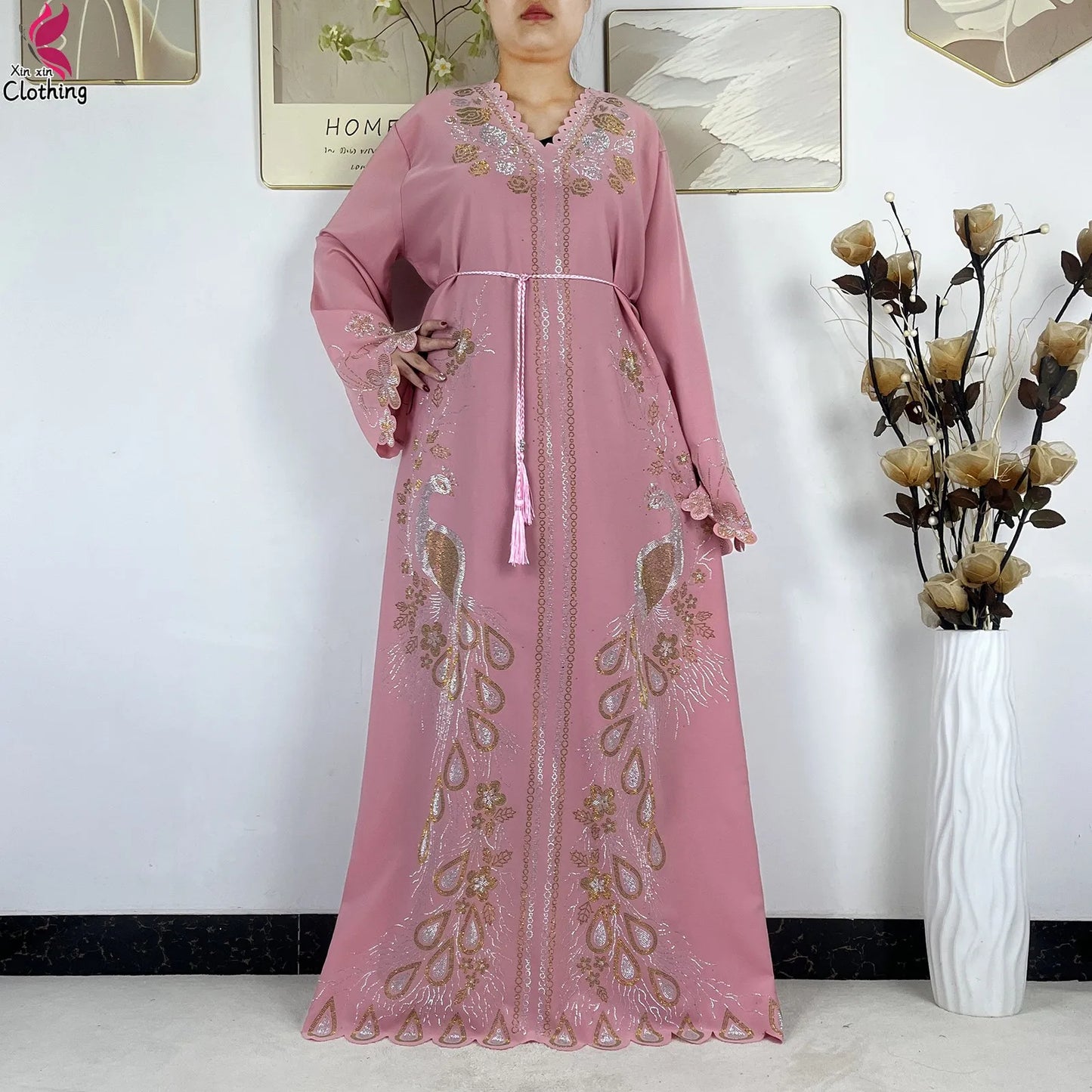 2026New Dubai Muslim Women Modest Dress Diamond Chiffon Elegant Arabic Femme Hijab African Abaya Islamic Long Sleeve Turkey Robe