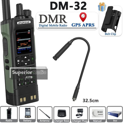 BAOFENG DM-32 Walkie Talkie with Belt Clip Hoster DMR Digital Radio GPS APRS Dual Mode Analog 999 Channel Type-C Dual Time Slots