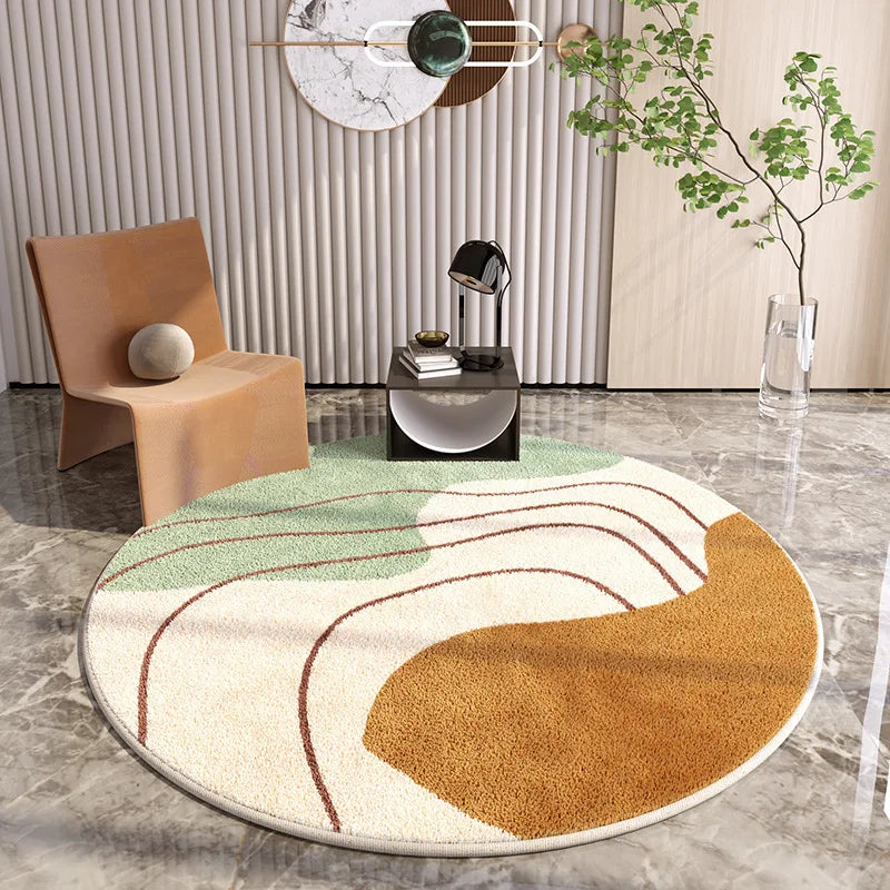 Light Luxury Lounge Round Rug Minimalist Cream Rugs for Bedroom Fluffy Soft Living Room Decoration Carpet Home Thicken Plush Mat