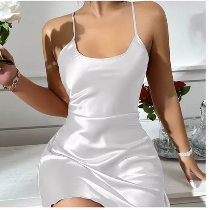 Valentine's Day sexy backless ice silk slip dress summer pajamas short women's home dress simulation silk nightdress