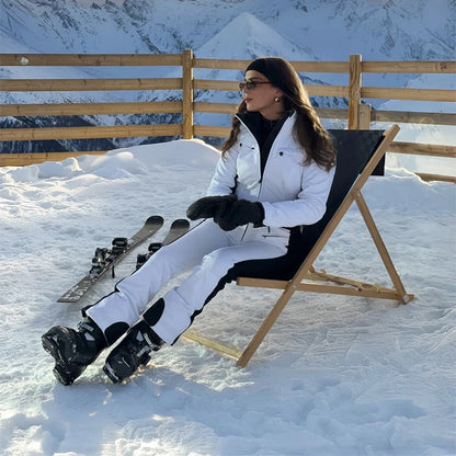 Chic Hooded One Piece Women's Winter Ski Suits Belt Stand Collar High Waist Pockets Overall Jumpsuits 2026 New Lady Warm Skiwear
