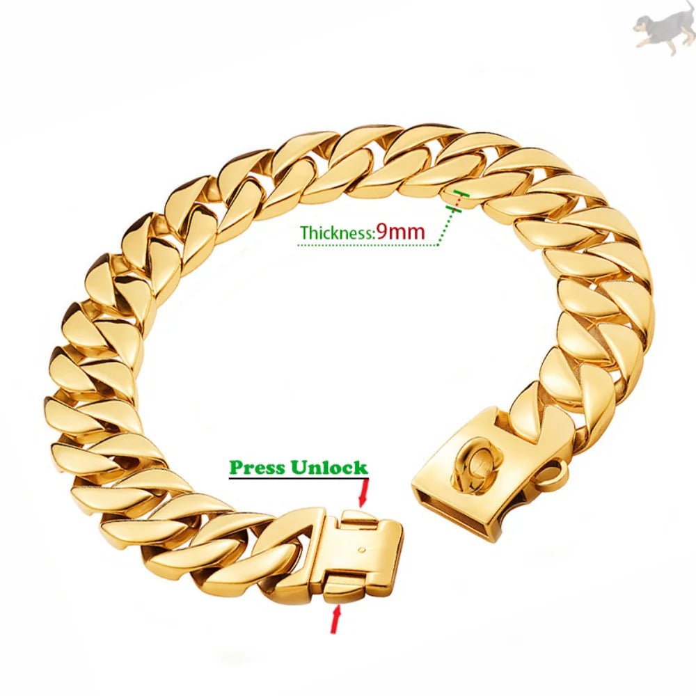 Large Dog Collar 32mm Metal Pet Choker Gold Silver Stainless Steel Chain Dog Accessories for Cane Corso Labrador Rottweiler