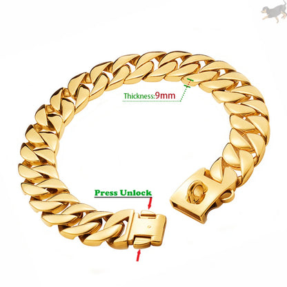 Large Dog Collar 32mm Metal Pet Choker Gold Silver Stainless Steel Chain Dog Accessories for Cane Corso Labrador Rottweiler
