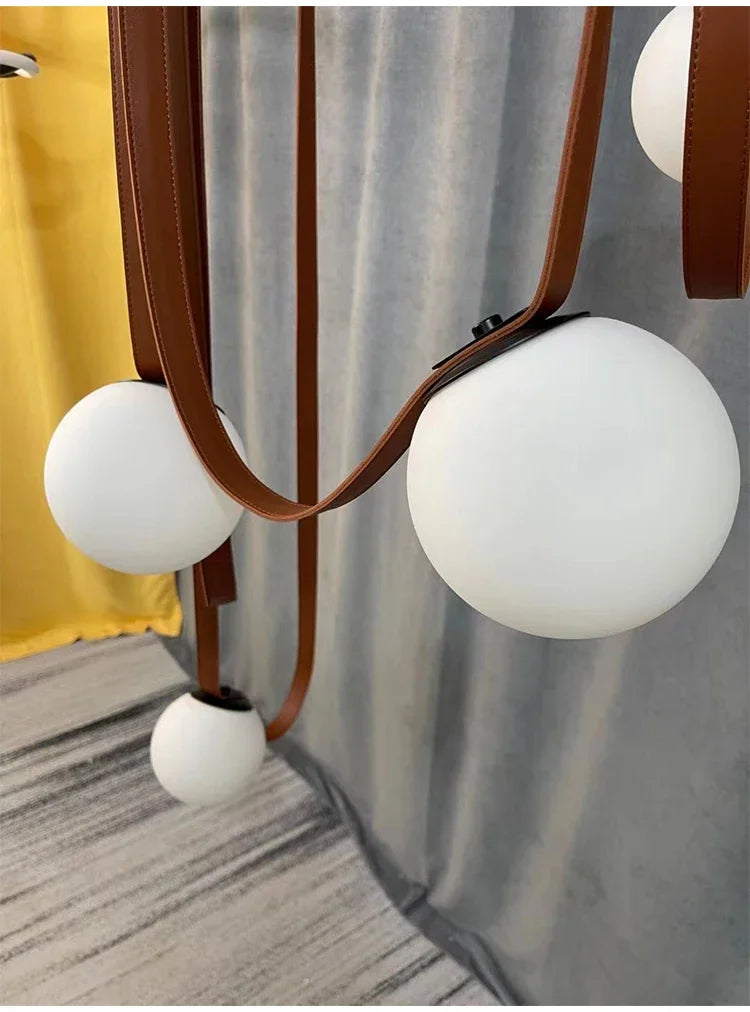 Nordic Leather Chandelier Italian Leather Belt Duplex Staircase Living Room Hotel Restaurant Decoration LED Lamps Pendant Lights
