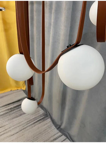 Nordic Leather Chandelier Italian Leather Belt Duplex Staircase Living Room Hotel Restaurant Decoration LED Lamps Pendant Lights