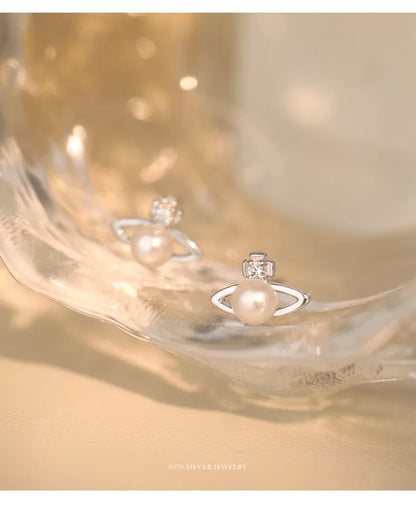 Fashionable Simple 999 Sterling Silver Zircon Planet Shell Earrings for Women Exquisite Light Luxury Jewelry