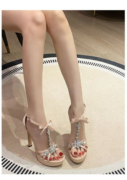 Women's Shoes Elegant Sexy High Heels Luxury Rhinestone Banquet Shoes for Women High Heel Sandals Waterproof Platform Sandals
