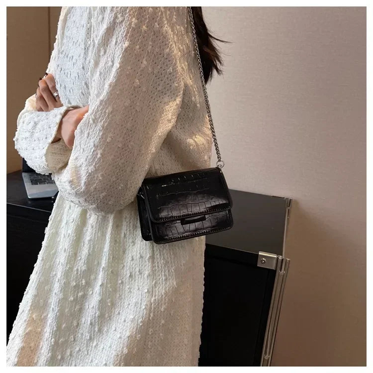Vintage Women Silver Chic Crossbody Bag Luxury Designer Small Shoulder Bags Fashion Gold Mini Square Cute Pu Leather Handbag