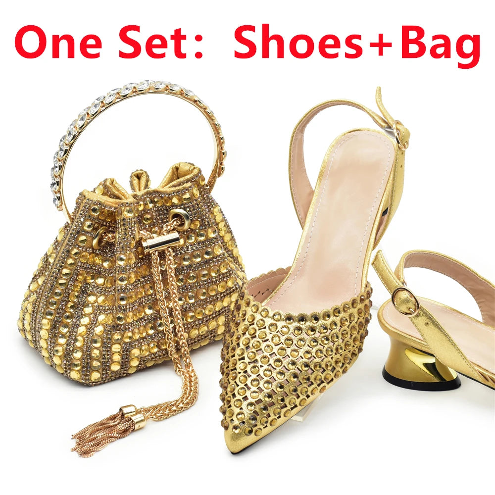 Fashion Royal Blue Shoe and Bag Set Decorated with Rhinestone Nigeria Italian Shoes and Matching Bags Elegant Heeled Women Pumps