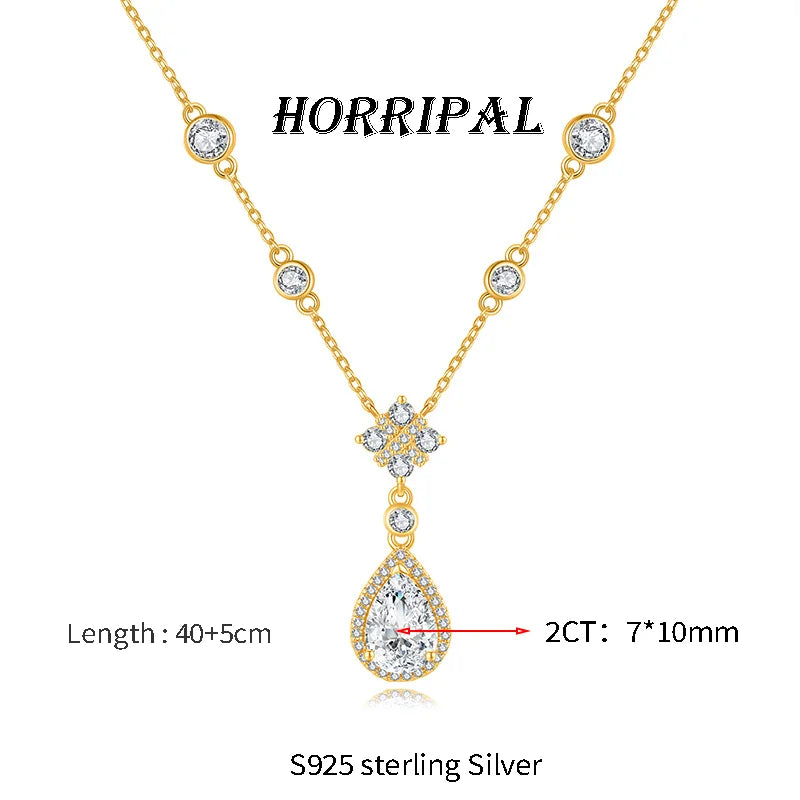 HORRIPAL D VVS1 Teardrop Moissanite Pendant Necklace for Women GRA 925 sterling Silver A Set Luxury Wedding Earring Fine Jewelry