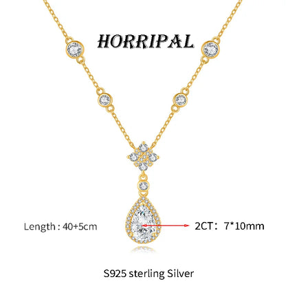 HORRIPAL D VVS1 Teardrop Moissanite Pendant Necklace for Women GRA 925 sterling Silver A Set Luxury Wedding Earring Fine Jewelry