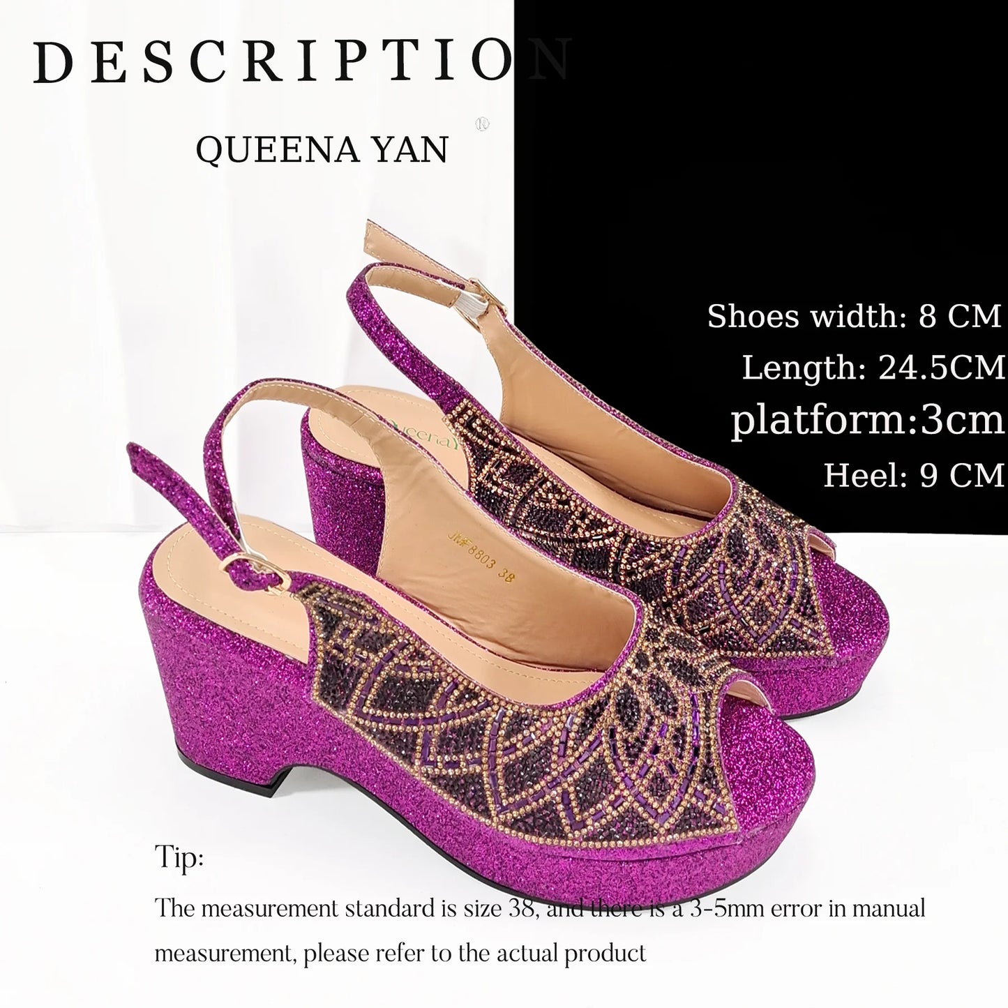 Queena Yan Sky Blue Elegant Nigerian Rhinestone Wedding Shoe and Bag Set Italian Inspired High Heels and Matching Handbag