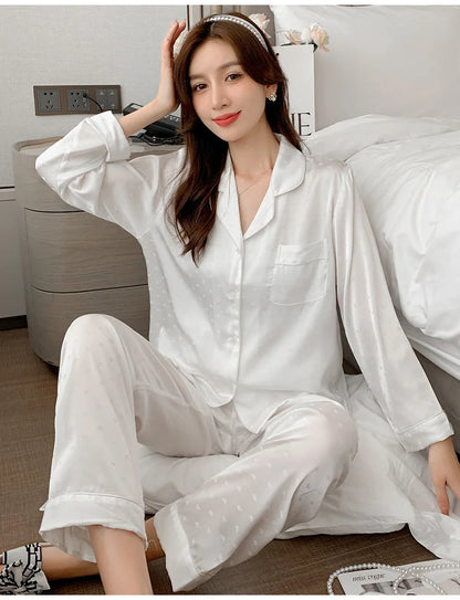 Women's New Arrival Silk-Feel Ice-Silk Lightweight Long-Sleeve Pajama Set Two-Piece Comfortable Homewear Suit