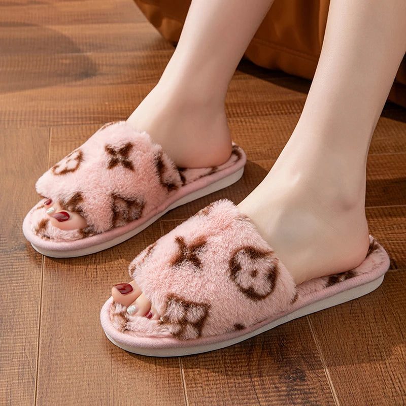 Fluffy Women's Slippers Indoor Autumn Winter Luxury Designer Woman Shoes Home Flats Casual Fuzzy Fur Slides Elegant Plush Soft