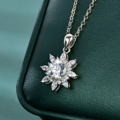 Lnngy Exquisite Sunflower Pendant Necklace Certificated 8MM Moissanite Diamond Necklaces for Women Timeless Style Jewelry