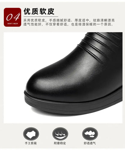 Leather Women Boots 2024 Winter Thick Wool Lined Genuine Leather Women Snow Boots Large Size Women Winter Shoes