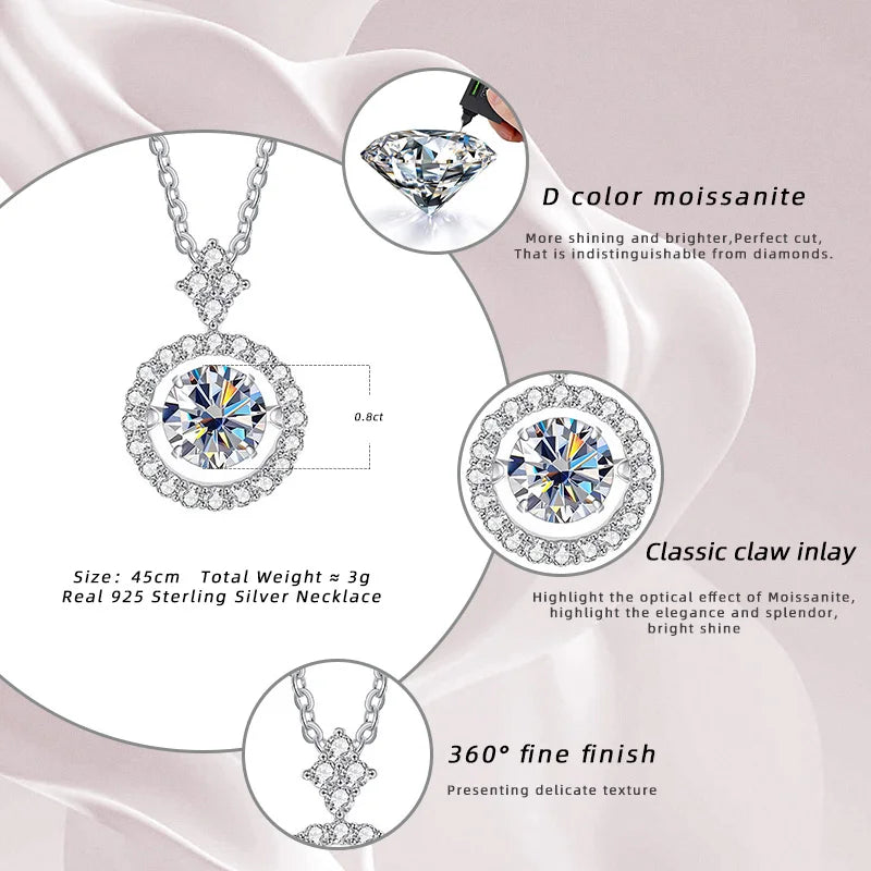 BIJOX STORY 1 CT Moissanite Pendant For Women Simulated Diamond Necklace S925 Sterling Silver Jewelry Girl Valentine's Day Gift