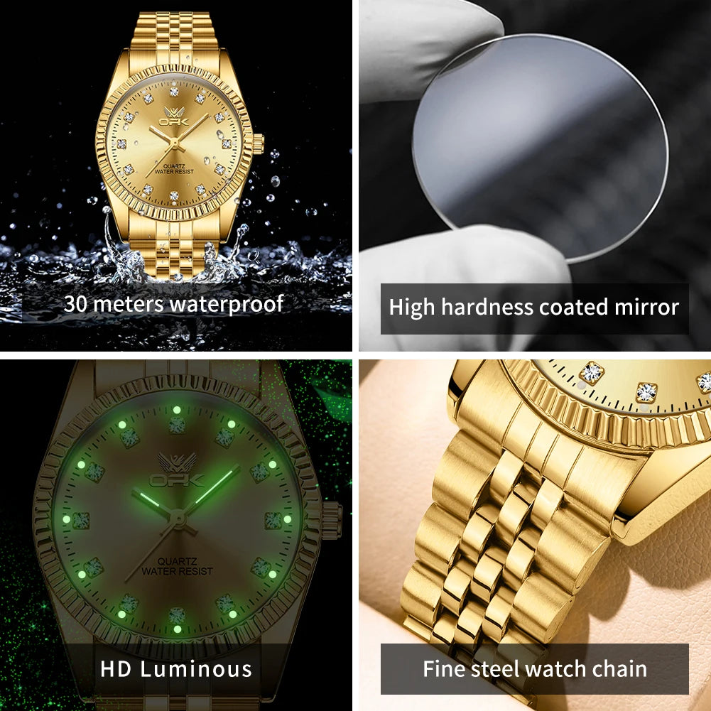 OPK 6027 Watches For Men Stainless Steel Quartz Watch Zircon Scale Wristwatch Waterproof Luminous  Automatic Watch Reloj Hombre