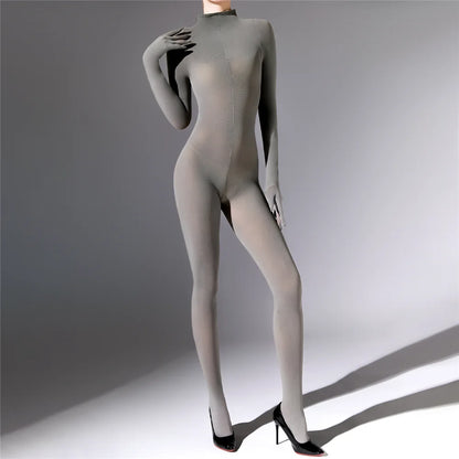 Plus Size Sexy Women 120D Five Finger Glove Sleeve Bodysuit Seamless Tight Warm High Elastic Shaping Cosplay Unisex Fit Jumpsuit