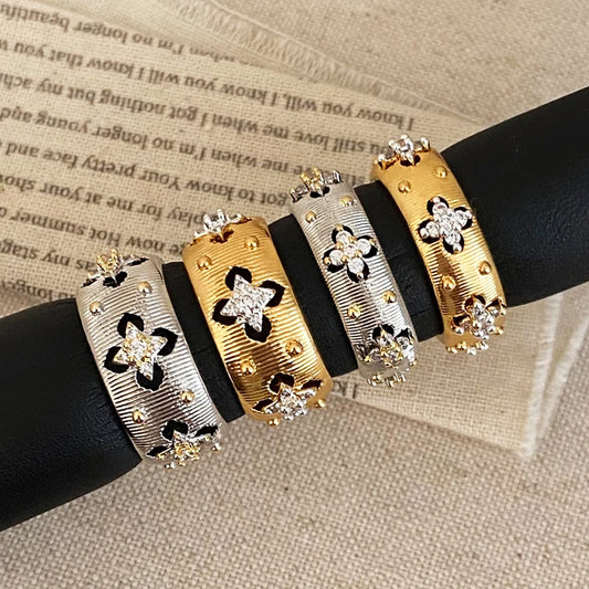 PONYKISS Silver Color Zircon Star Round Opening Rings for Women Vintage Fashion Jewelry Light Luxury Accessories