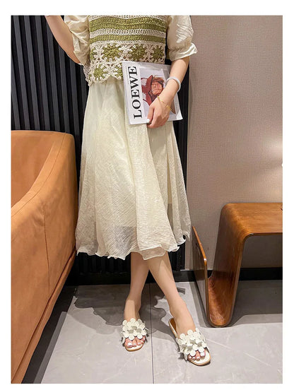 Luxury Floral Petal Flat Sandals Women 2025 Casual Slides Open Toe Sandalias Mujer Flipflops Home Slippers Femme Pantuflas Shoes