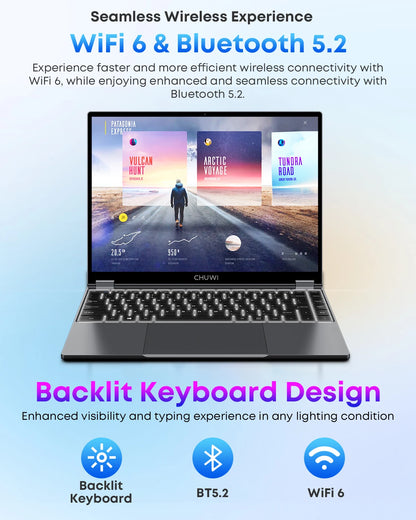 CHUWI FreeBook 2-in-1 Touch Screen Laptop 13.4'' Intel N150 16GB LPDDR5 RAM 512GB SSD FHD 2520x1680 WiFi6 BT5.2 Windows 11