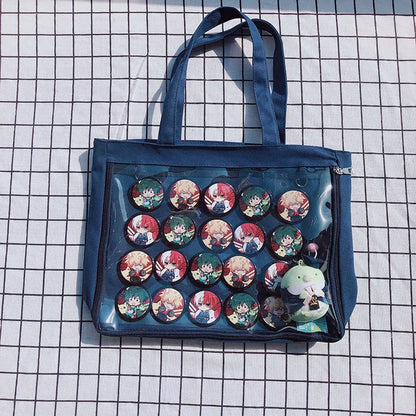 Fashion New Canvas Ita Bag Large Capacity Cartoon Tote Bags for Women Transparent Shoulder Bags Teenage Girls Japanese