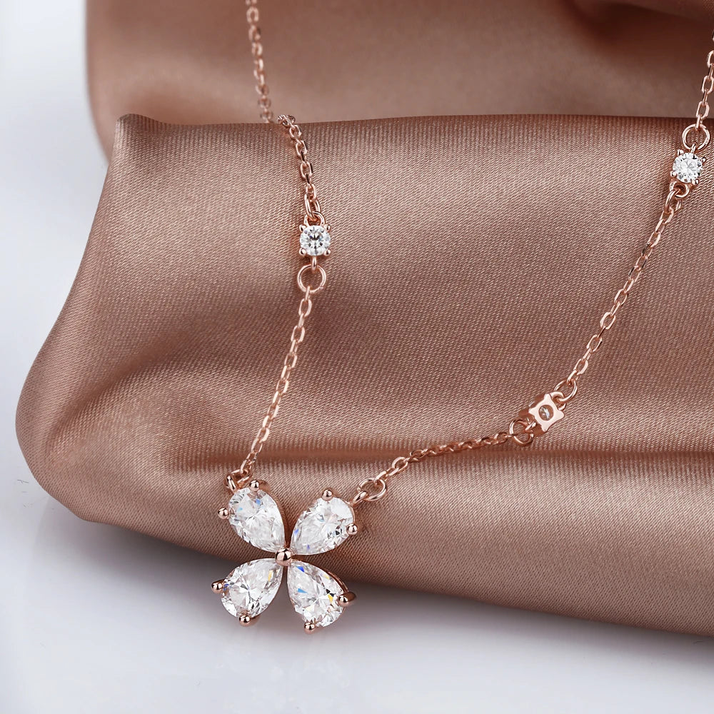 2cttw 4-Stone Clover Moissanite Diamond Pendant Necklace for Women 100% S925 Silver Pear Cut Diamond Charm Neck Chain Party Gift