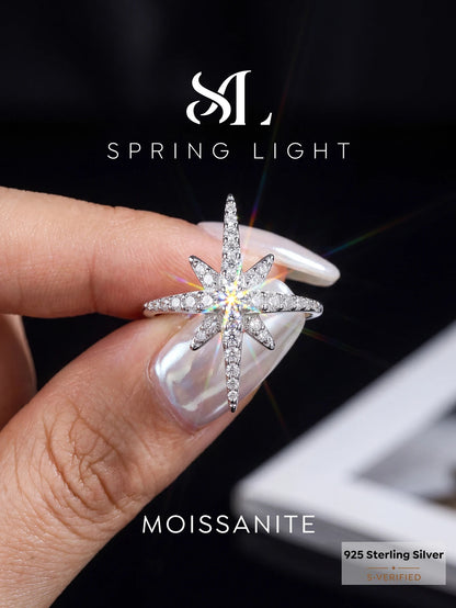 Fashionable Brilliant Real Moissanite Diamond with Certificate Rings for Women Daily Party Wear 925 Sterling Silver Fine Jewelry