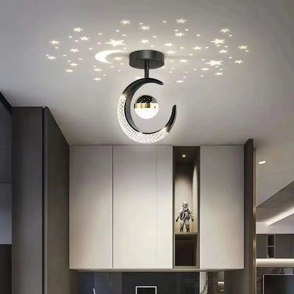 Creative led Ceiling Light with Moon Stars Modern Asile Ceiling Lights Gold/Black Atmosphere Ceiling Hanging Lamp Loft Lighting