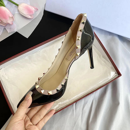 Luxury Brand Women's Shoes Woman Sandals Summer Rivets High Heels Side Empty Female Leather Fashion Prom Ladies Shoes Women 2026