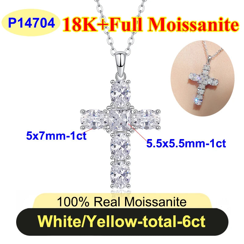 PureNew Cross Full Moissanite Diamond Necklace for Women 925 Sterling Silver Plated 18k Gold Women's Moissanite Chain Pendant