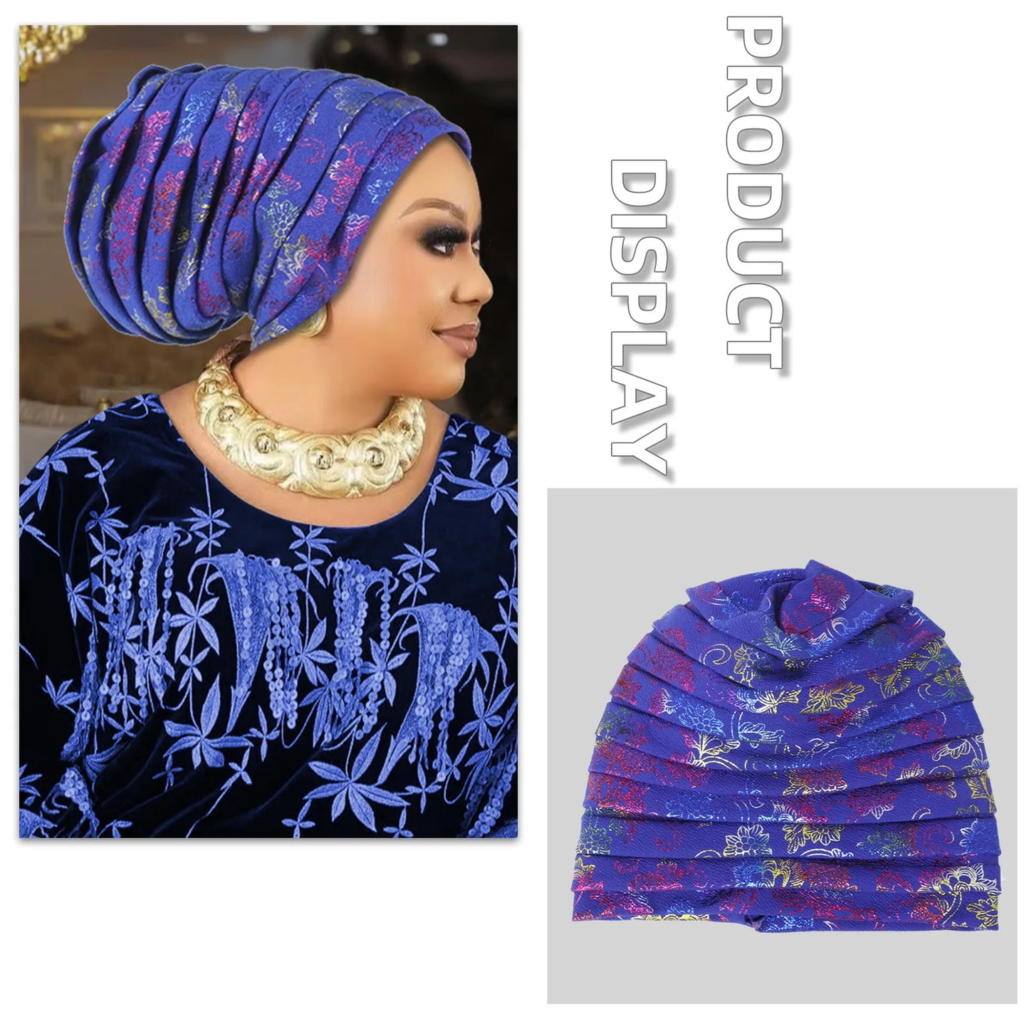 Glitter Full Body Pleated Turban Cap for Women 2025 Lady Head Wraps Muslim Headscarf Hat Turbante Mujer African Headpiece