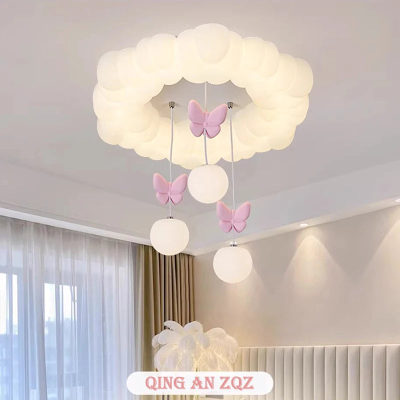 Children's Room Princess Room Cloud Ceiling Lights Pink Bow Bubble Ball Lamp LED Cream Style Romantic Girl Bedroom Ceiling Lamps